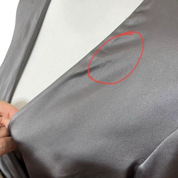 ZARA Satin Faux Wrap Mini Dress Charcoal Grey A-Line Women’s Size Large - Picture 9 of 13